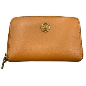 Tory Burch Tan Chestnut brown zip around Wallet with Gold Hardware